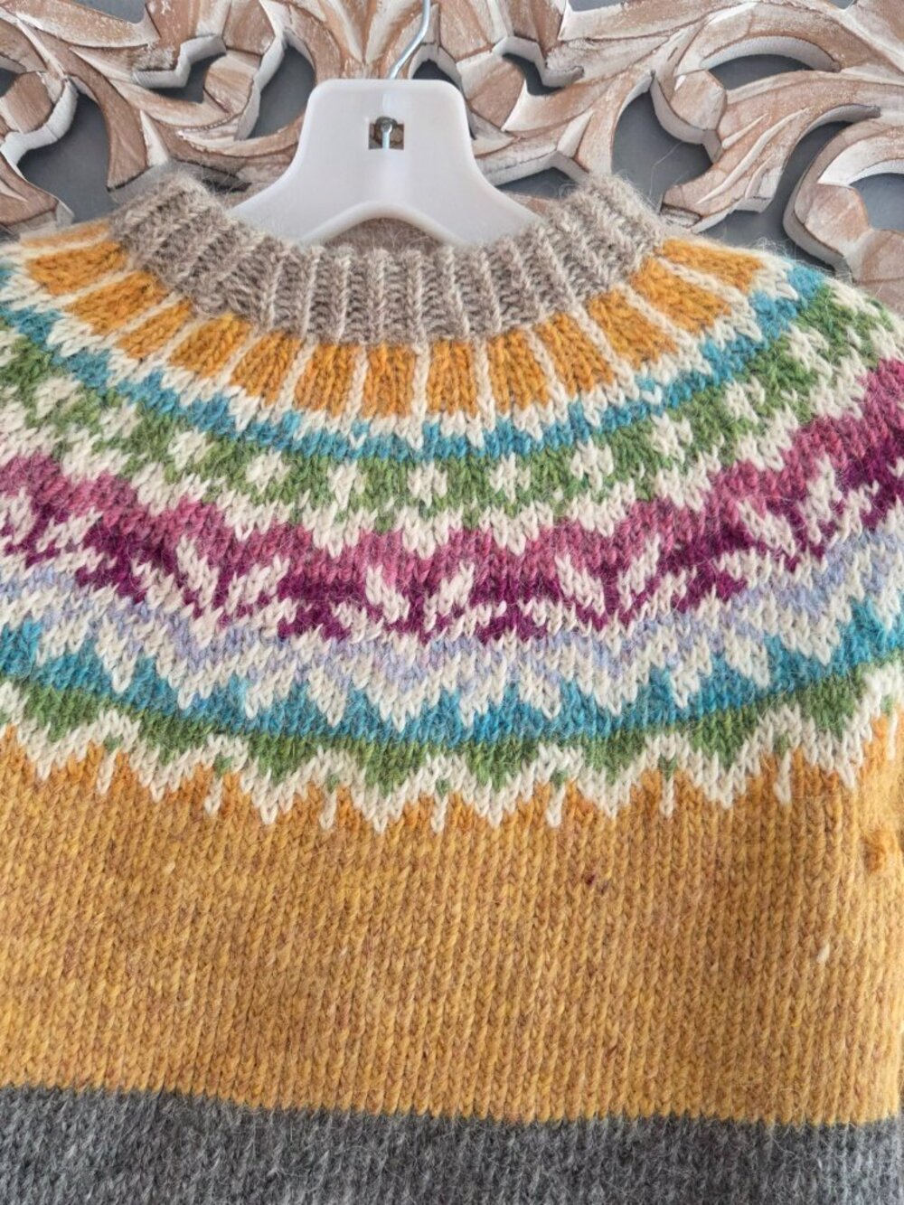 Oslo Hand-Knit Homemade Wool Sweater Classic Norwegian Fair Isle Bright Colors S - Picture 2 of 6